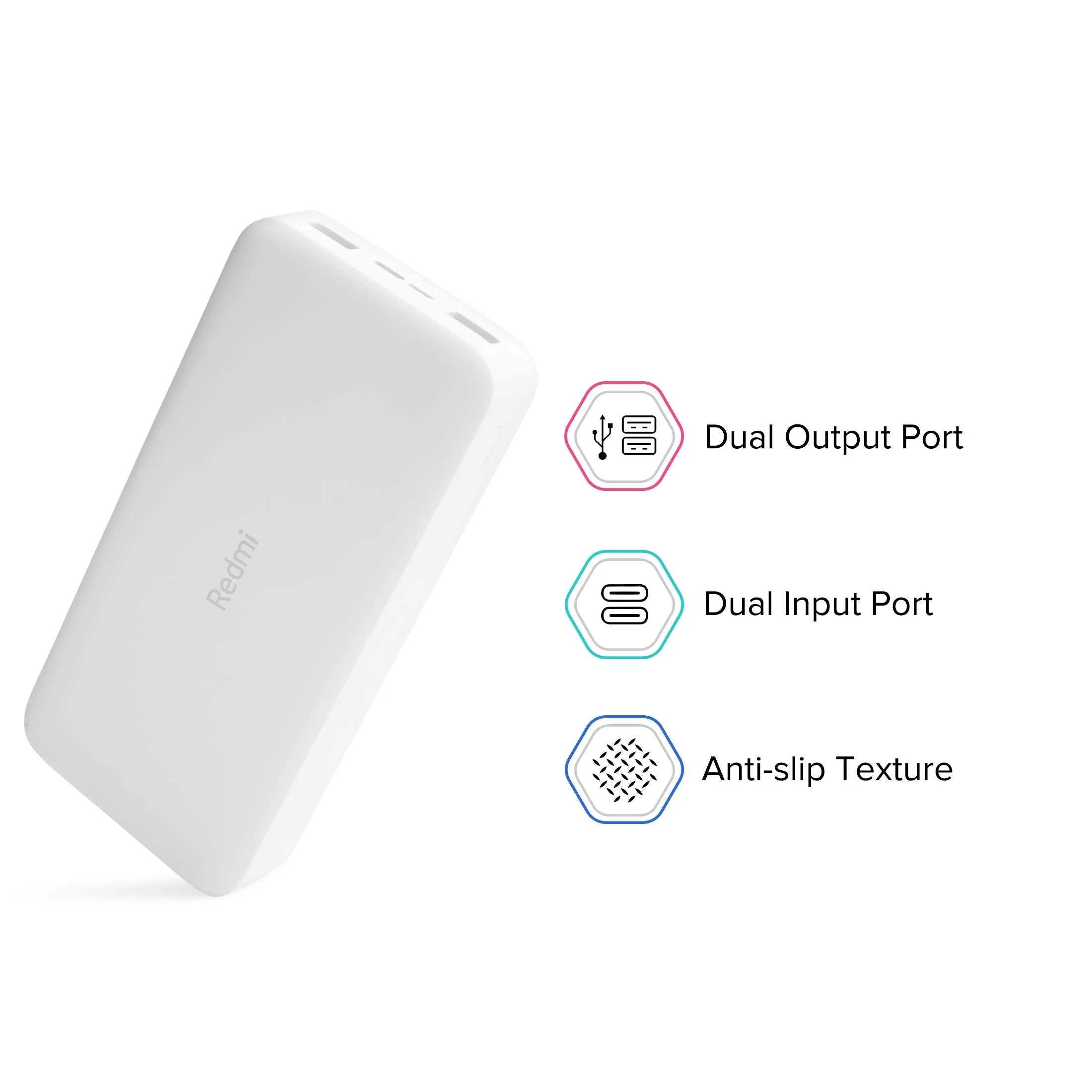 Redmi 20000mAh Power Bank, USB Type C, Micro USB Ports, Dual USB Output, 18W Fast Charging, Low Power Mode, (White)