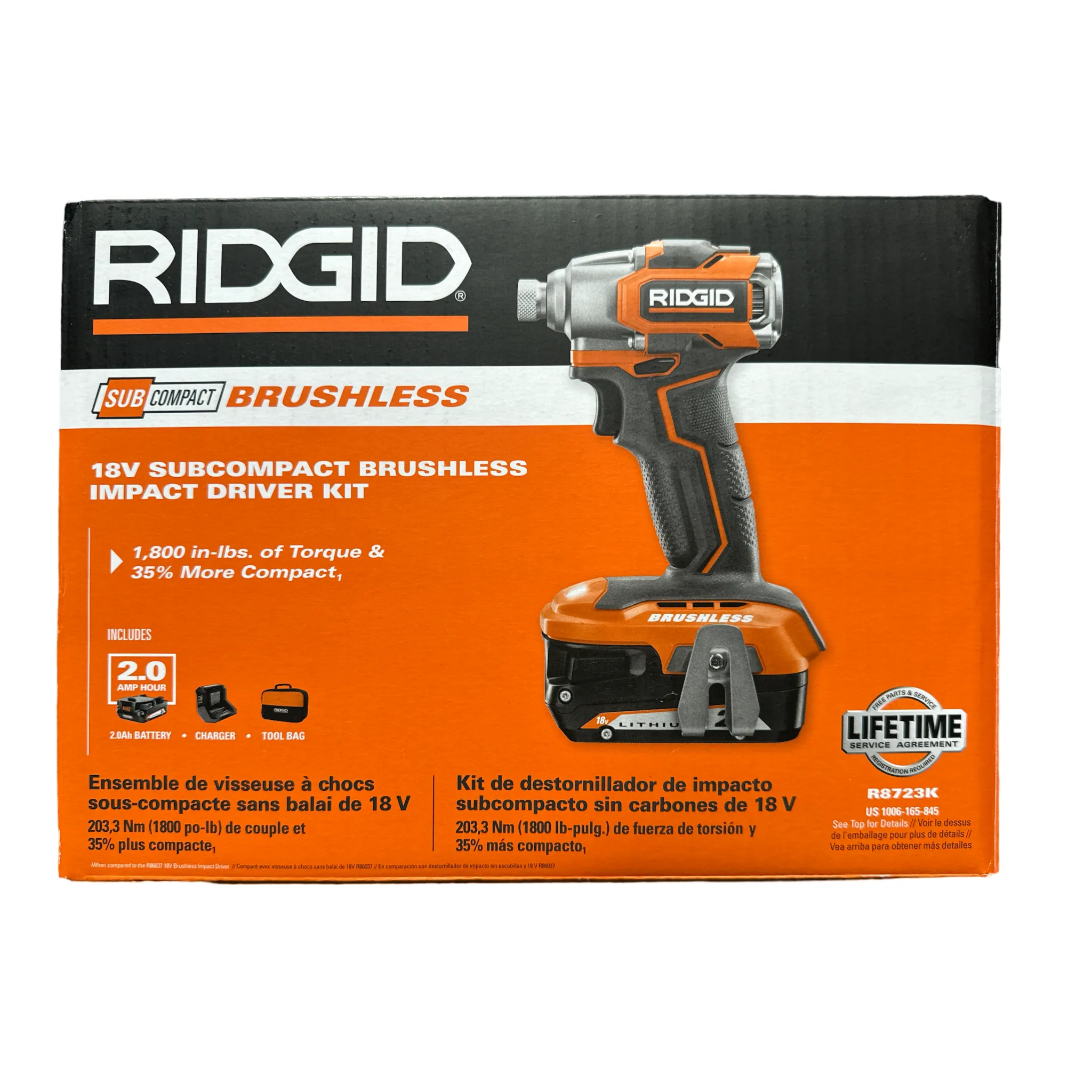 RIDGID 18V SubCompact Brushless Cordless Impact Driver Kit with (1) 2.0 Ah Battery, Charger, and Bag