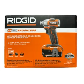 RIDGID 18V SubCompact Brushless Cordless Impact Driver Kit with (1) 2.0 Ah Battery, Charger, and Bag