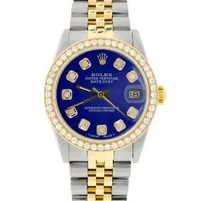 Rolex Datejust 2-Tone Gold/Steel 31mm Womens Watch w/Blue Dial &amp; Diamond Bezel TFJ-142508141