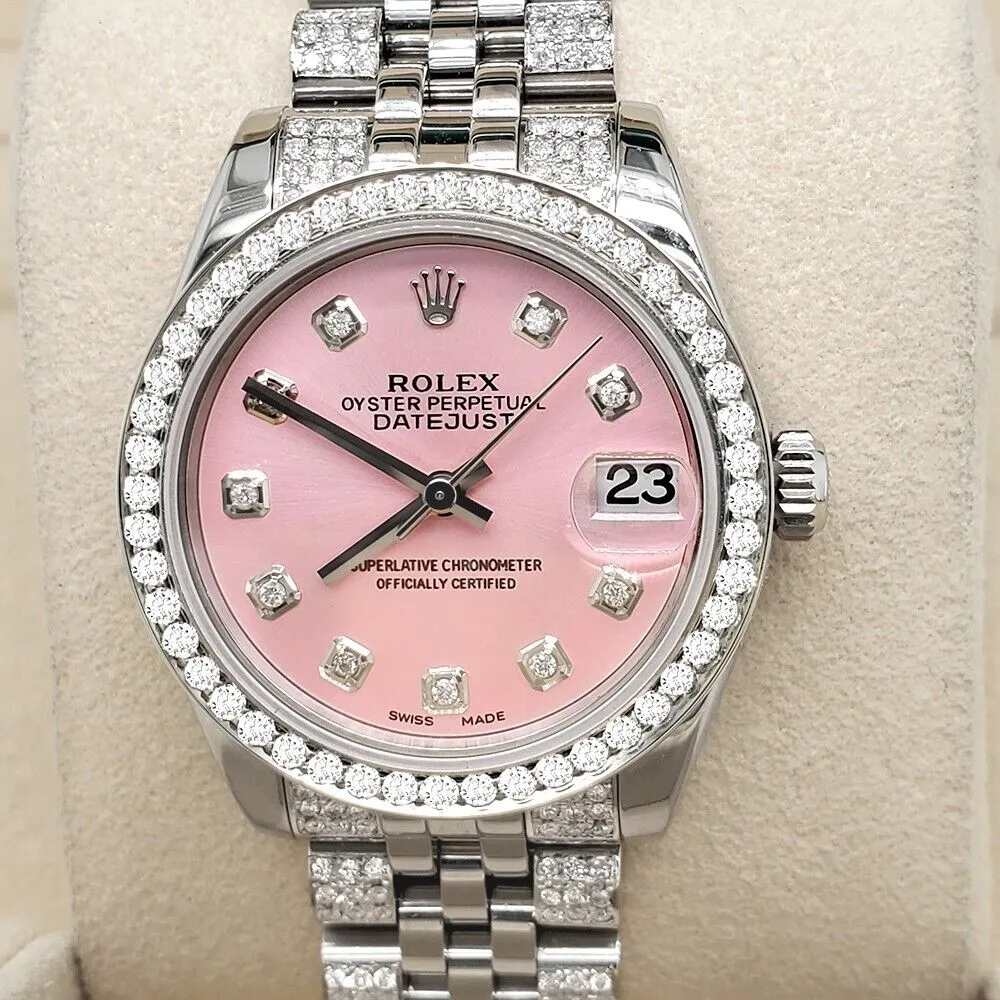 Rolex Datejust 31mm 3.30ct Diamond Bezel/Bracelet/Baby Pink Dial Watch  TFJ-142508215