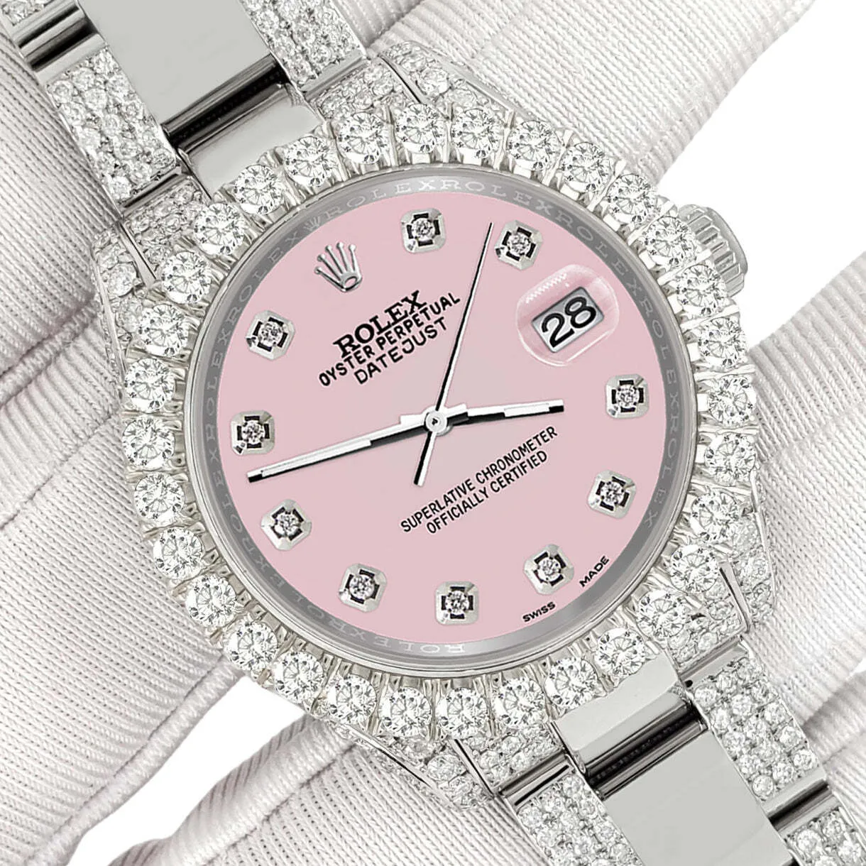 Rolex Datejust 31mm Pave 7.2ct Iced Diamond Orchid Pink Watch  TFJ-142508413