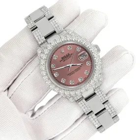 Rolex Datejust 31mm Pave 7.2ct Iced Diamond Salmon Track Watch  TFJ-142508456