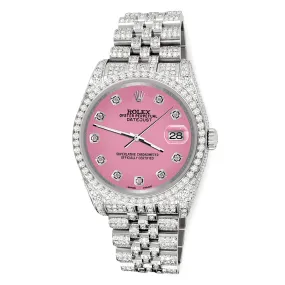 Rolex Datejust 36mm 10.2ct Iced Diamond Hot Pink Jubilee Watch  TFJ-142508337