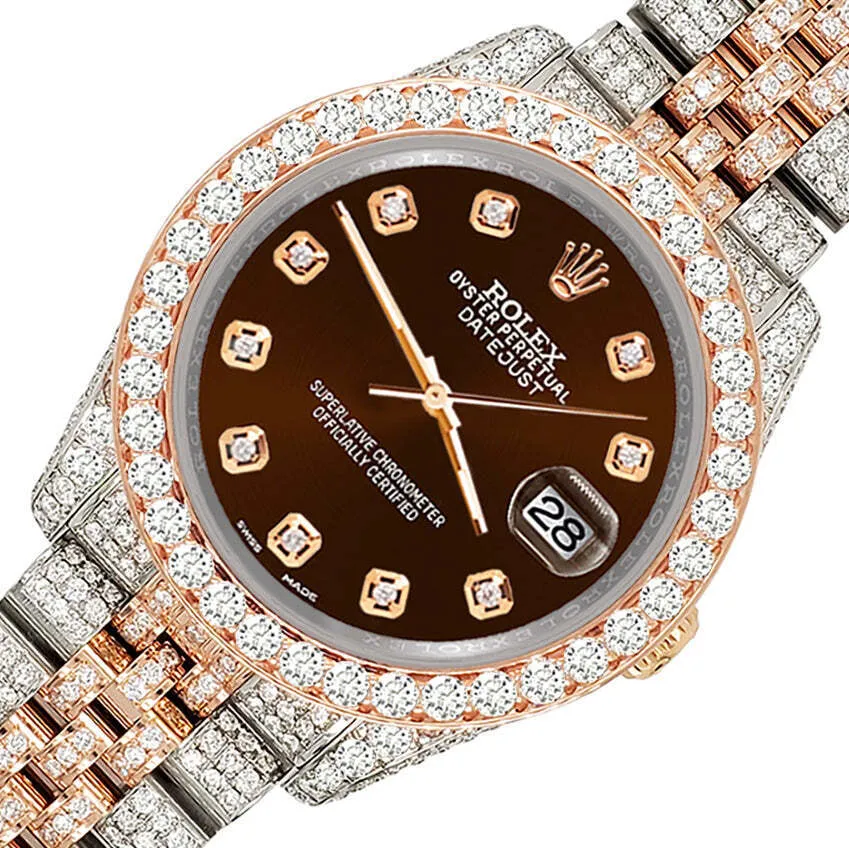 Rolex Datejust 36mm 10.75ct Diamond Chocolate Rose Gold/Steel Watch  TFJ-142508320