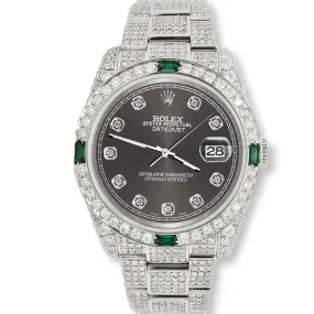 Rolex Datejust 36mm 12.4CT Diamond/Emerald Watch with Rhodium Gray Diamond Dial TFJ-142508261