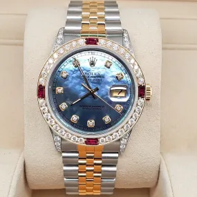 Rolex Datejust 36mm 2.48Ct Diamonds/Rubies Watch With Tahitian Blue Diamond Dial TFJ-142507961