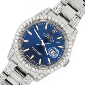 Rolex Datejust 36mm 5.9ct Diamonds Watch with Blue Stick Stick Dial   TFJ-142507965