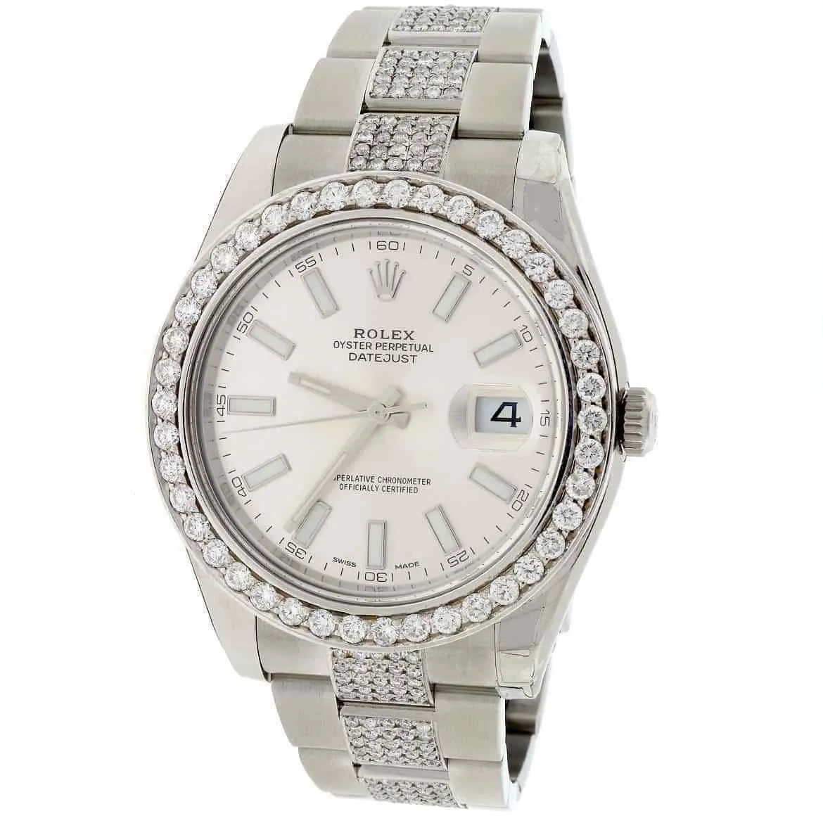 Rolex Datejust II 41mm 6.1CT Diamond Bezel/Bracelet/Factory Silver Dial Watch TFJ-142508185