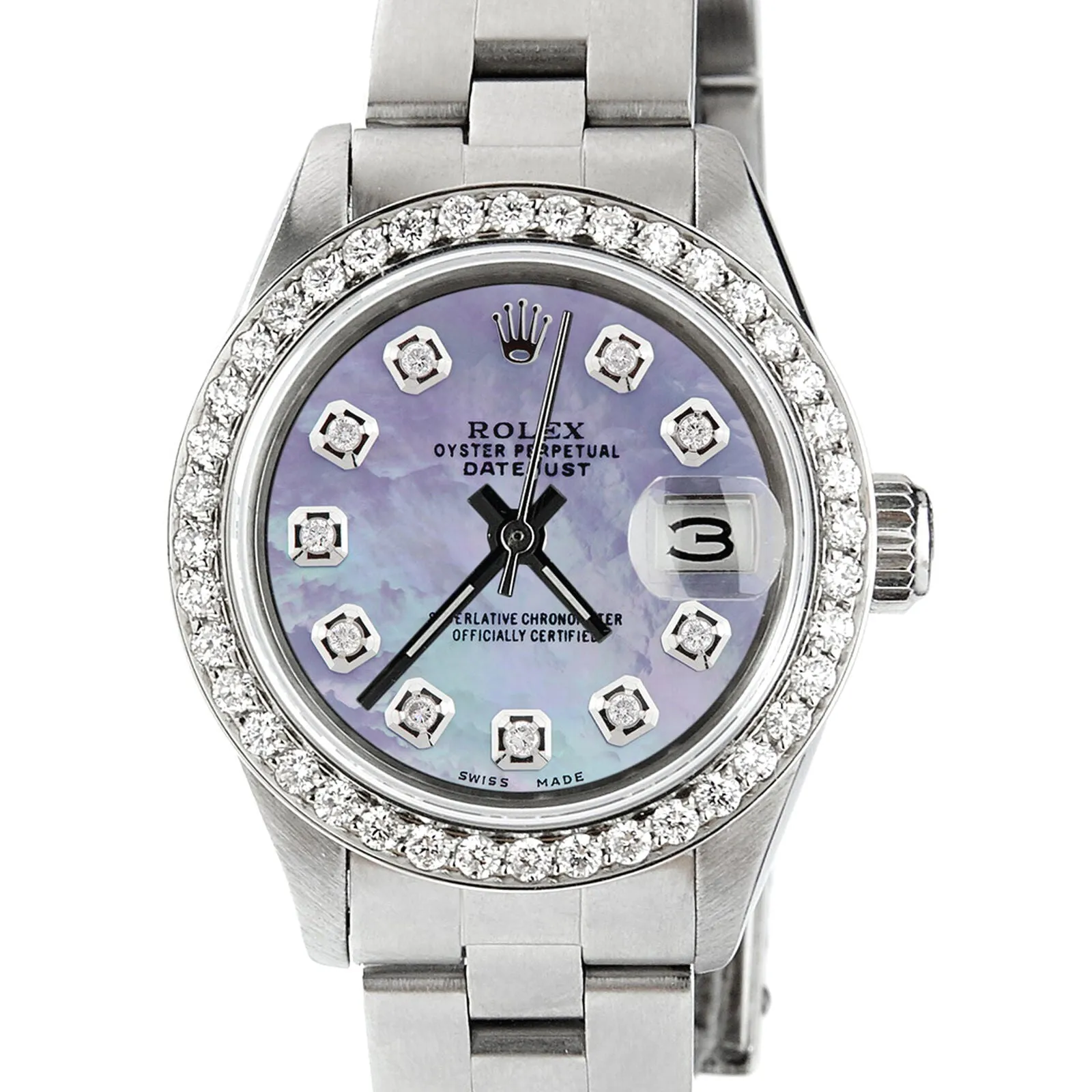 Rolex Datejust Ladies 26mm Steel Oyster w/Aqua Purple MOP Dial &amp; Diamond Bezel TFJ-142508131