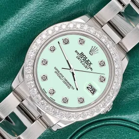 Rolex Datejust Midsize 31mm 1.52ct Bezel/Light Malachite Diamond Dial Watch TFJ-142507888