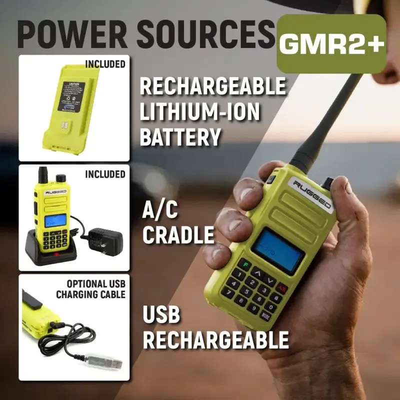 Rugged Radios GMR2 PLUS GMRS and FRS Two Way Handheld Radio - High Visibility Safety Yellow - 2 Pack