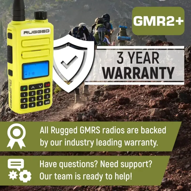 Rugged Radios GMR2 PLUS GMRS and FRS Two Way Handheld Radio - High Visibility Safety Yellow - 2 Pack