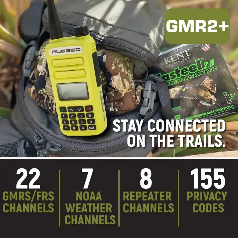 Rugged Radios GMR2 PLUS GMRS and FRS Two Way Handheld Radio - High Visibility Safety Yellow - 2 Pack