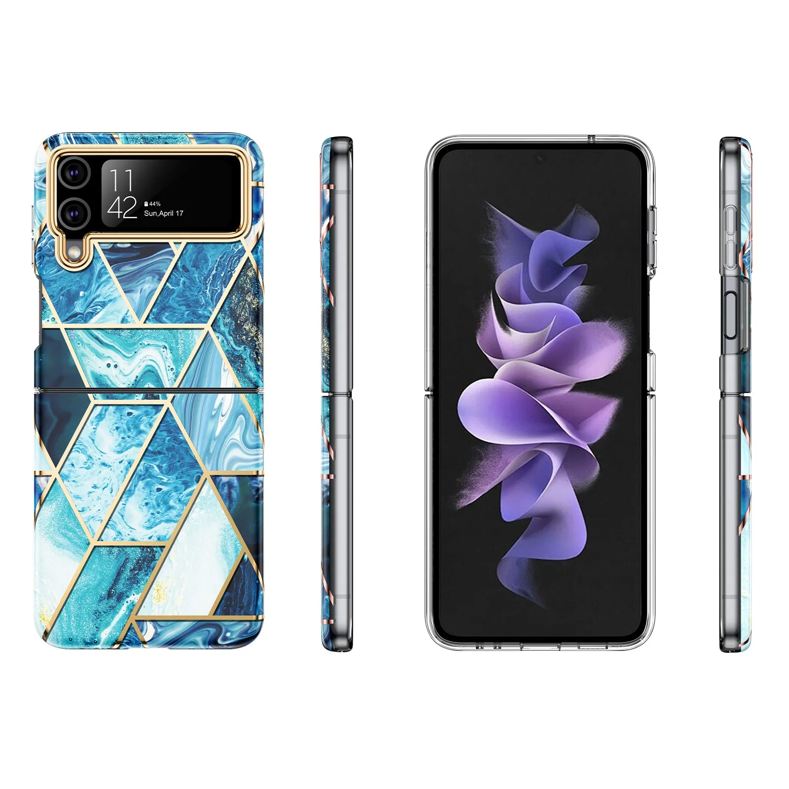 Samsung Galaxy Z Flip 4 Case | Slim Marble Shockproof Bumper Stylish Phone Cover |  Blue