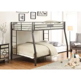 Sandy Black Metal Finish Twin over Full Bunk Bed with Builtin Side Laddders