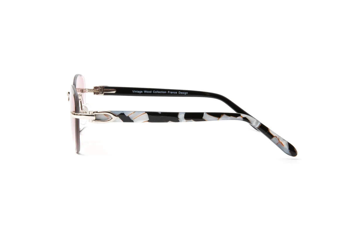 SANTOS Silver & Black/White Acetate Sunglasses, Gradient Brown Lenses