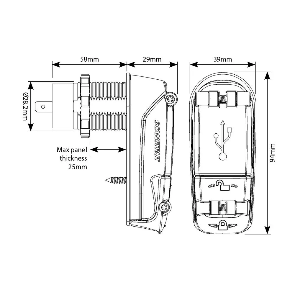 Scanstrut ROKK Charge  Waterproof USB Socket (12-24V)