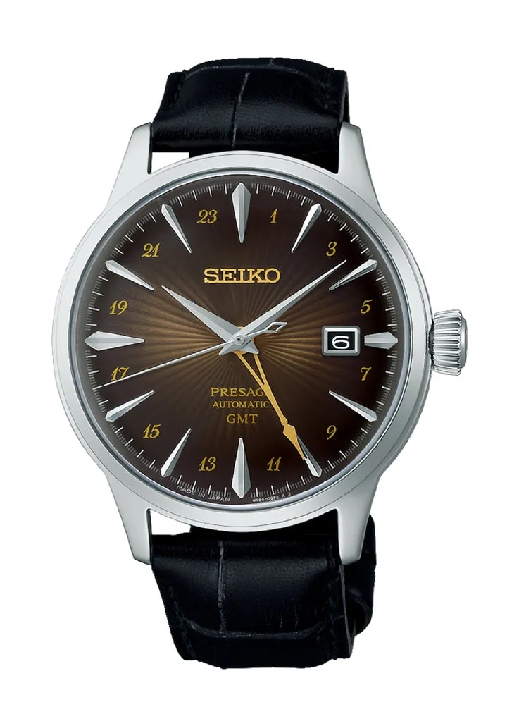 SEIKO PRESAGE COCKTAIL TIME G.M.T BROWN DIAL BLACK BAND SSK039J