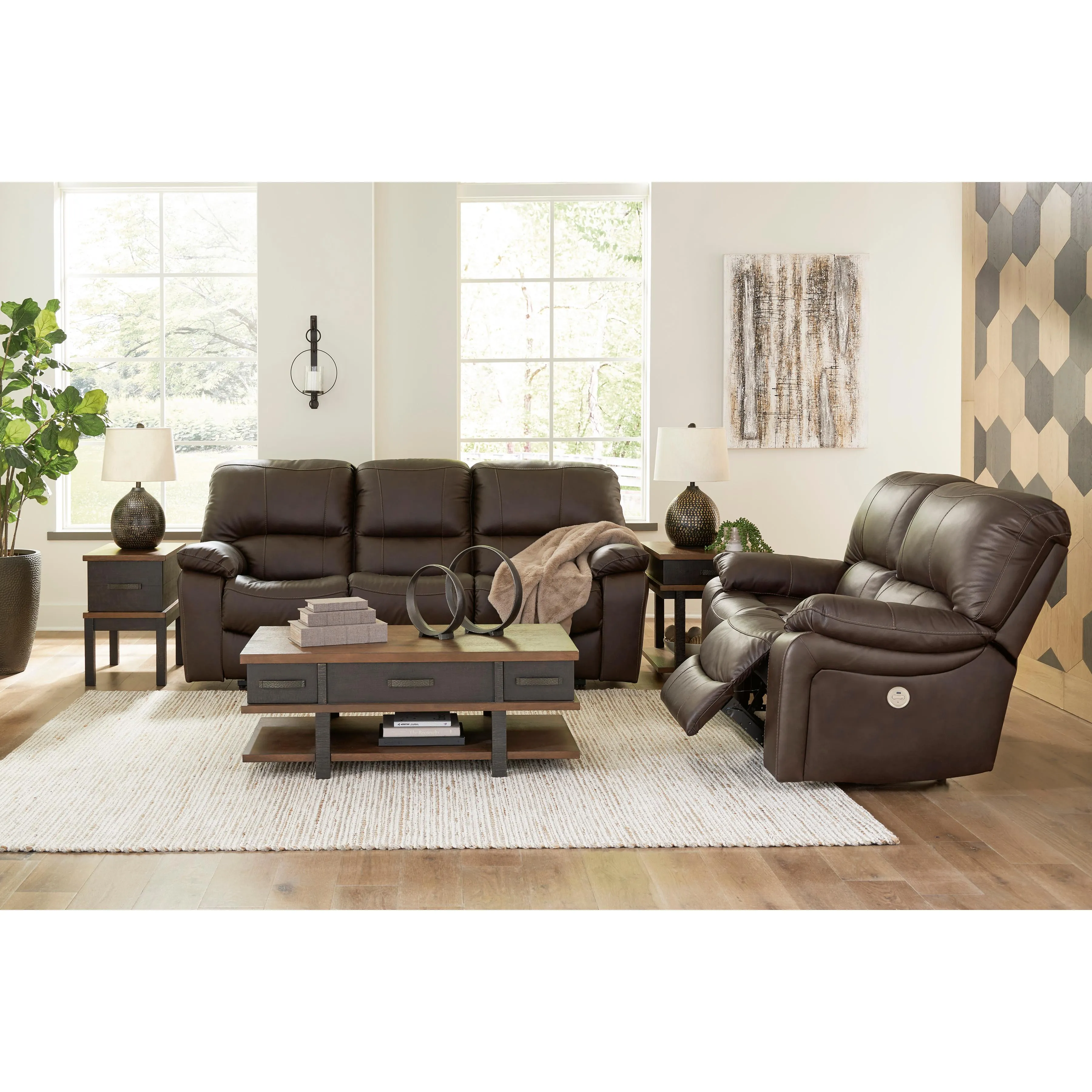 Signature Design by Ashley Leesworth Power Reclining Leather Match Sofa U4380887