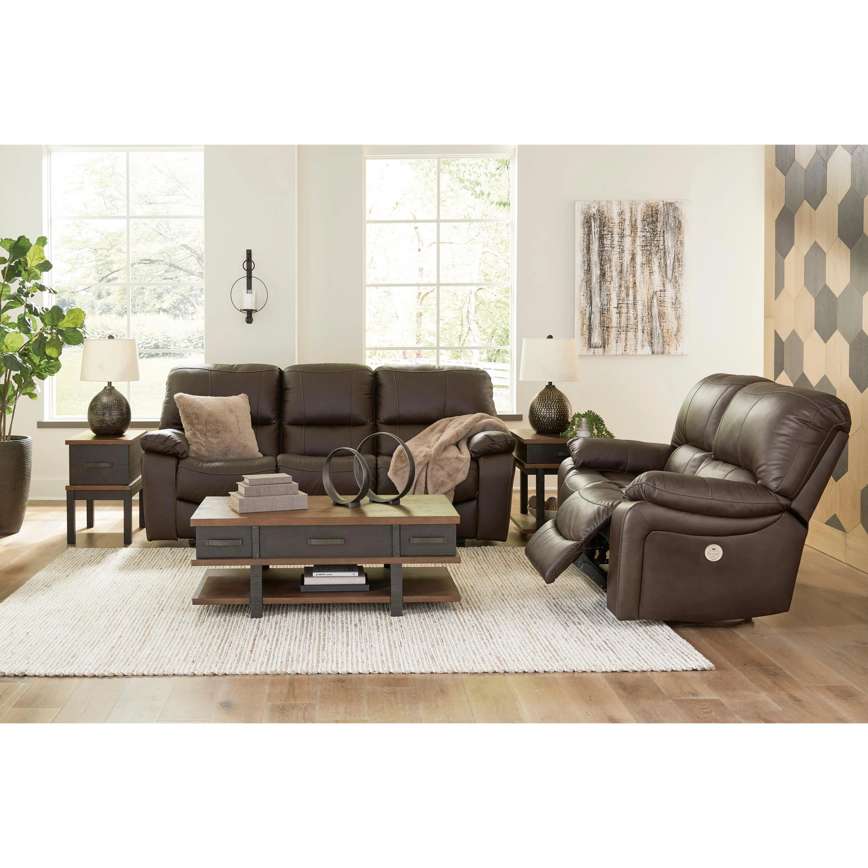 Signature Design by Ashley Leesworth Power Reclining Leather Match Sofa U4380887