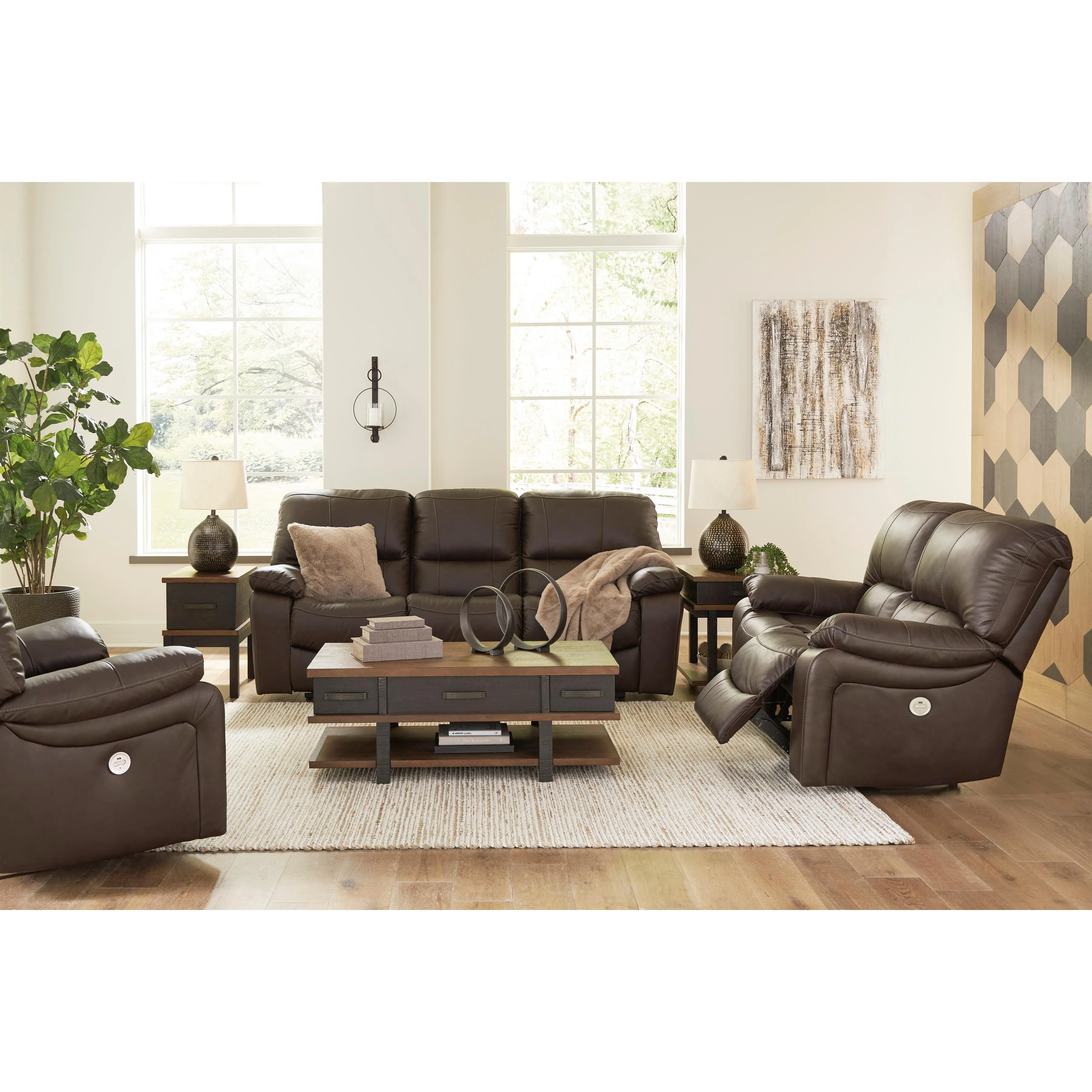 Signature Design by Ashley Leesworth Power Reclining Leather Match Sofa U4380887