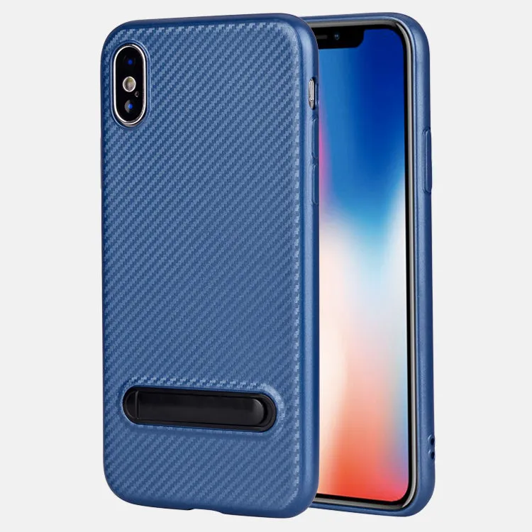 Soft TPU kickstand case for iPhone X with carbon fiber pattern