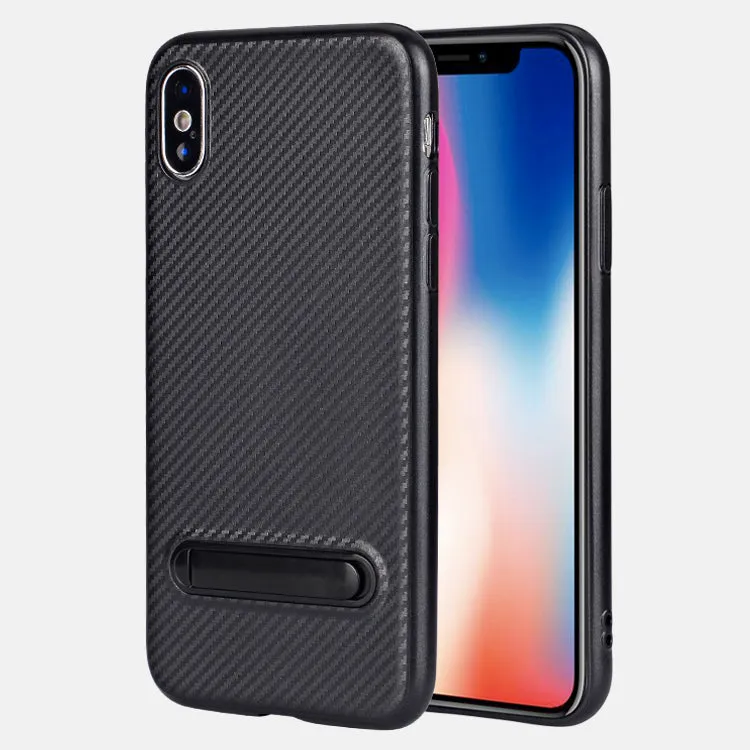 Soft TPU kickstand case for iPhone X with carbon fiber pattern