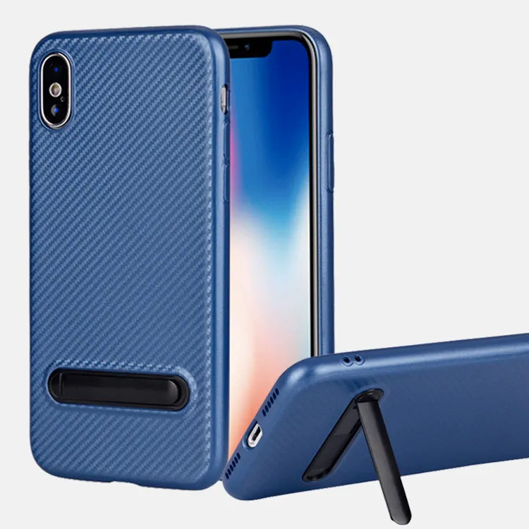 Soft TPU kickstand case for iPhone X with carbon fiber pattern