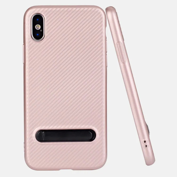 Soft TPU kickstand case for iPhone X with carbon fiber pattern