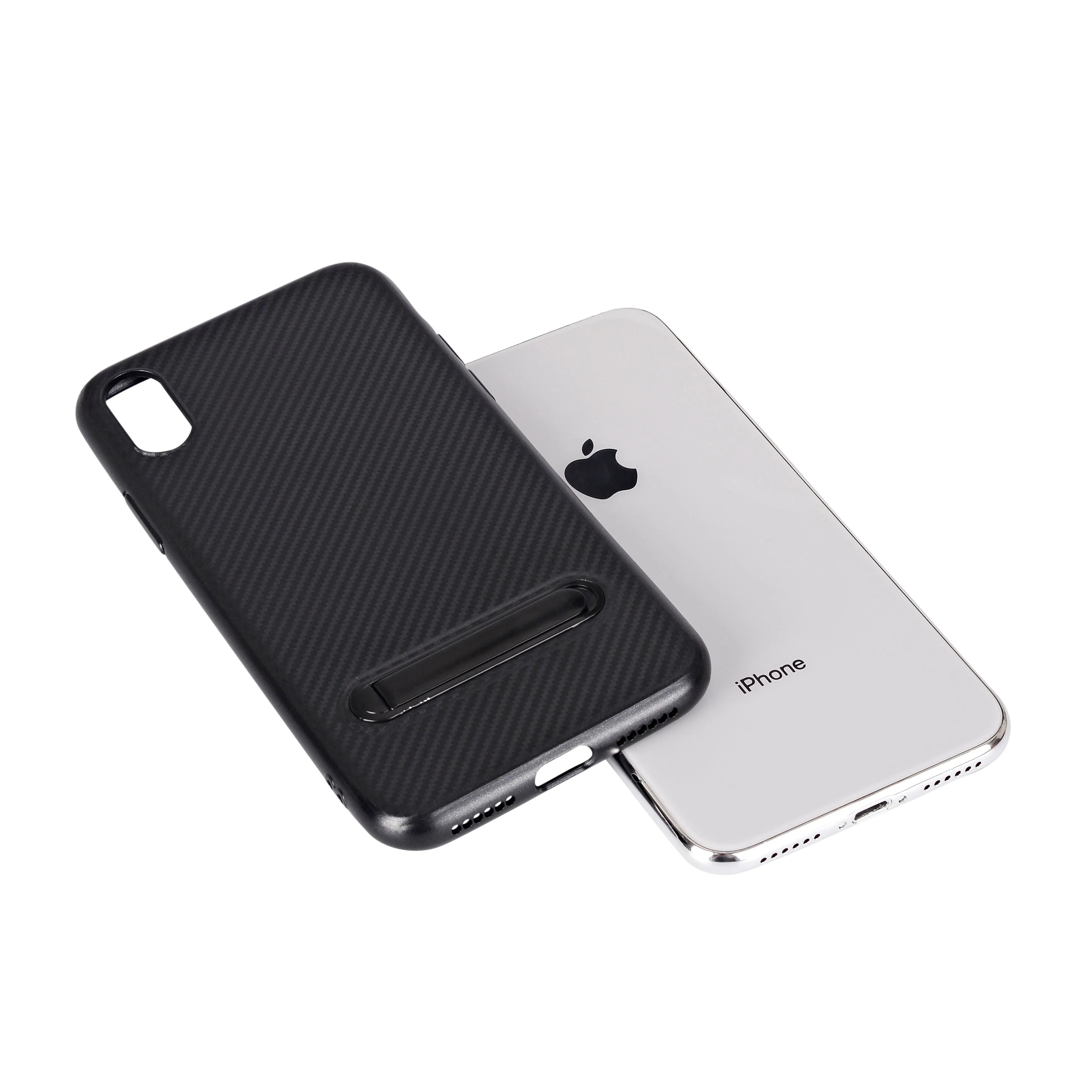 Soft TPU kickstand case for iPhone X with carbon fiber pattern