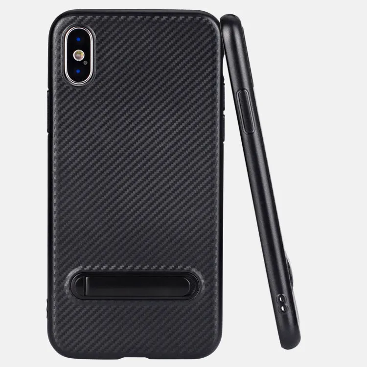 Soft TPU kickstand case for iPhone X with carbon fiber pattern