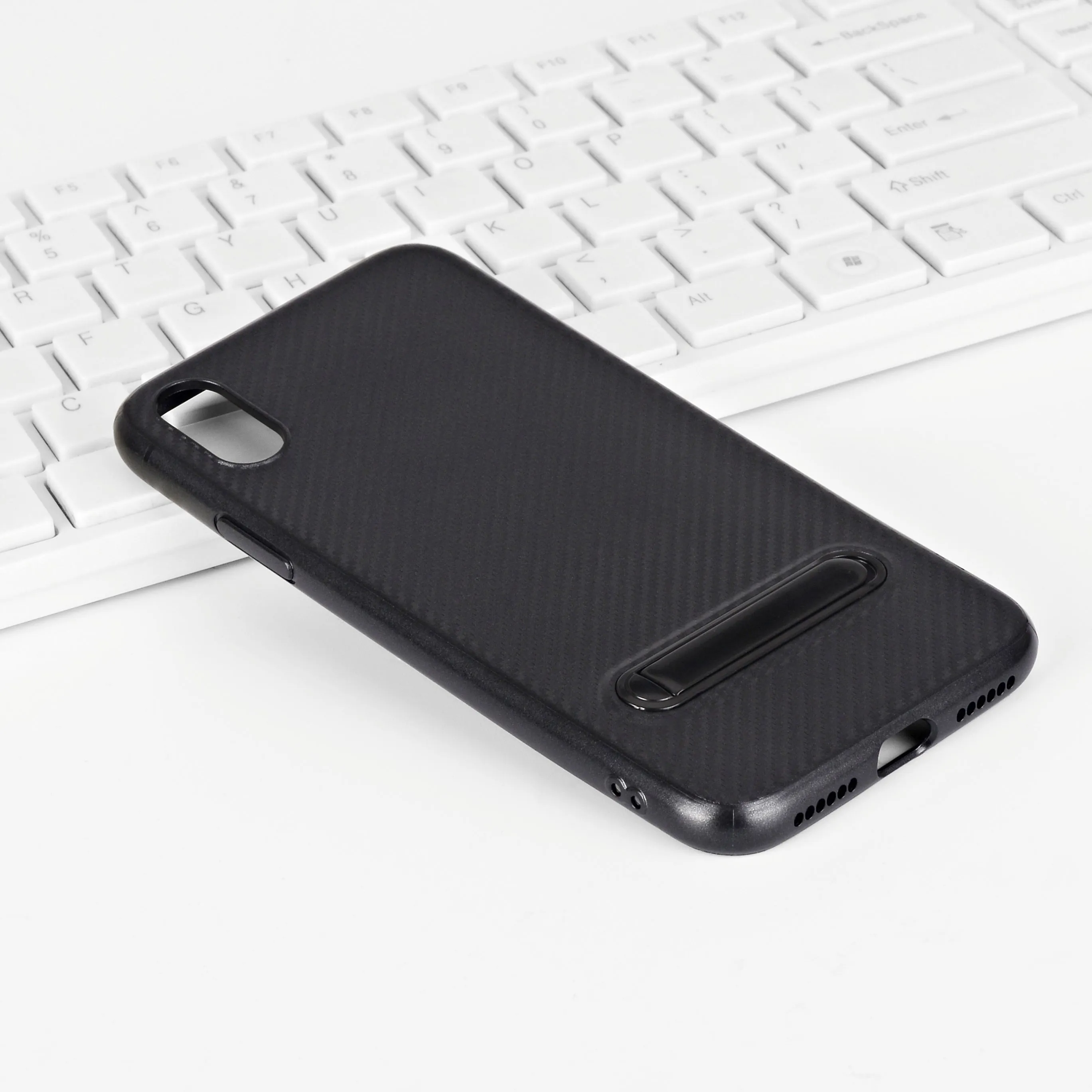 Soft TPU kickstand case for iPhone X with carbon fiber pattern