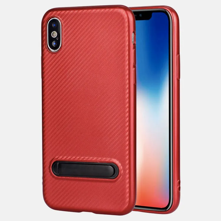 Soft TPU kickstand case for iPhone X with carbon fiber pattern