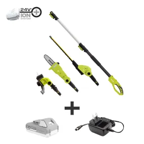 Sun Joe GTS4002C 24-Volt iON  Cordless Lawn Care System Kit | Hedge Trimmer | Pole Saw | Grass Trimmer | W/ 2.0-Ah Battery and Charger