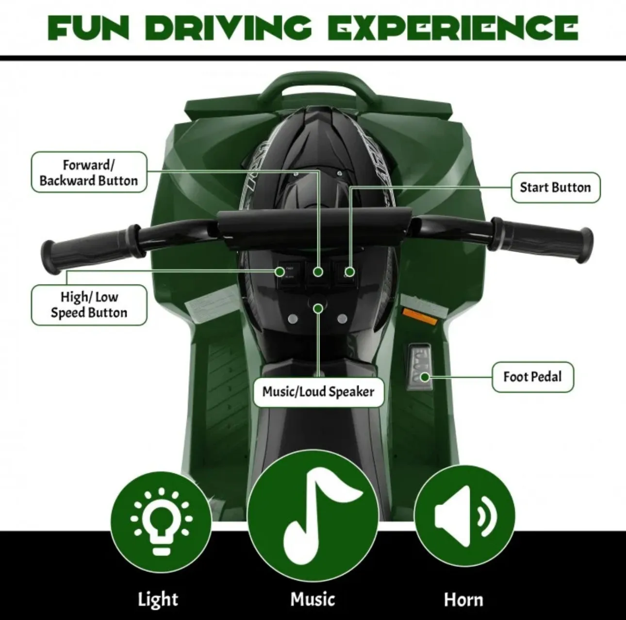 Super Fun 2025 Kids 12V Ride On Car, ATV 1 Seater | Ages 3-8 | Horn | Lights | Music | 4 Wheeler | Upgraded 4 Wheeler