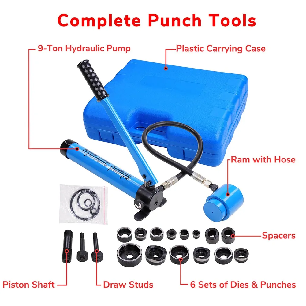 TheLAShop 9 ton 6 Dies Hydraulic Hole Punch Set Driver Tool Kit