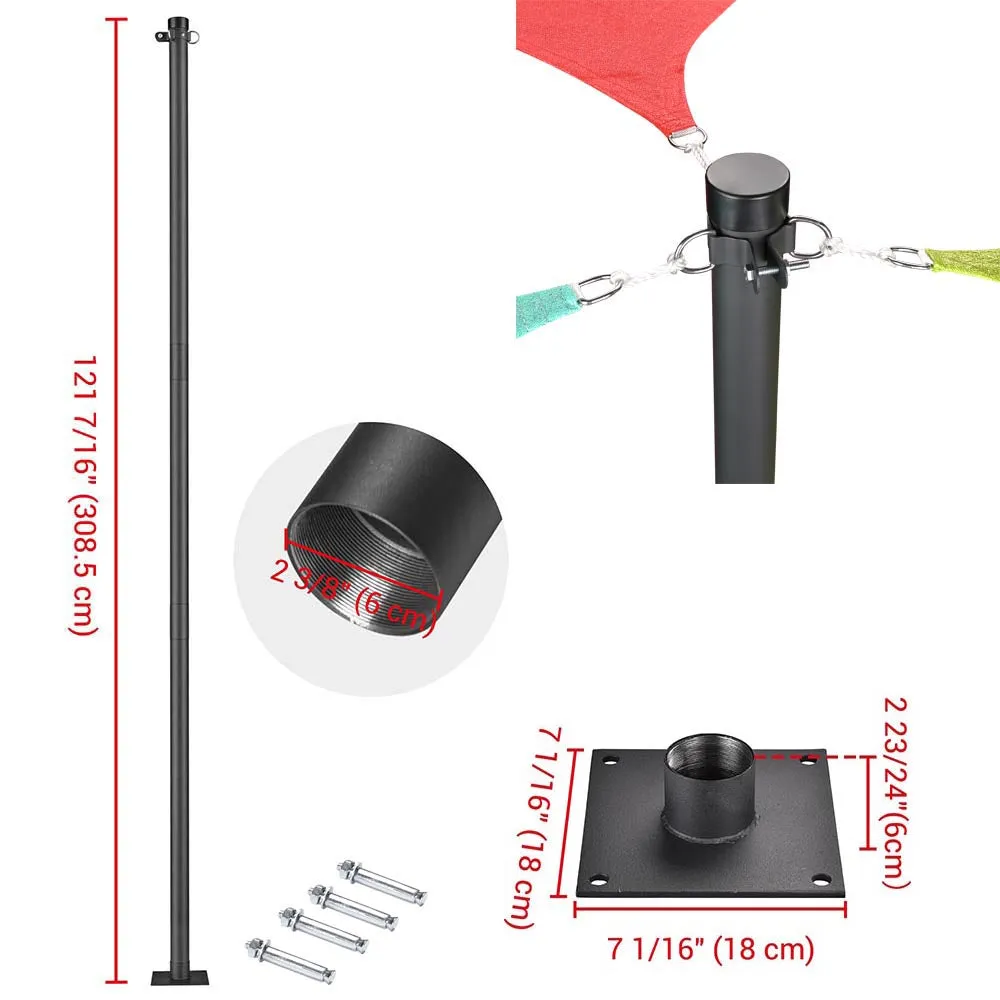 TheLAShop Shade Sail Post Pole Kit (Base Plate, D-Ring & Clamp)