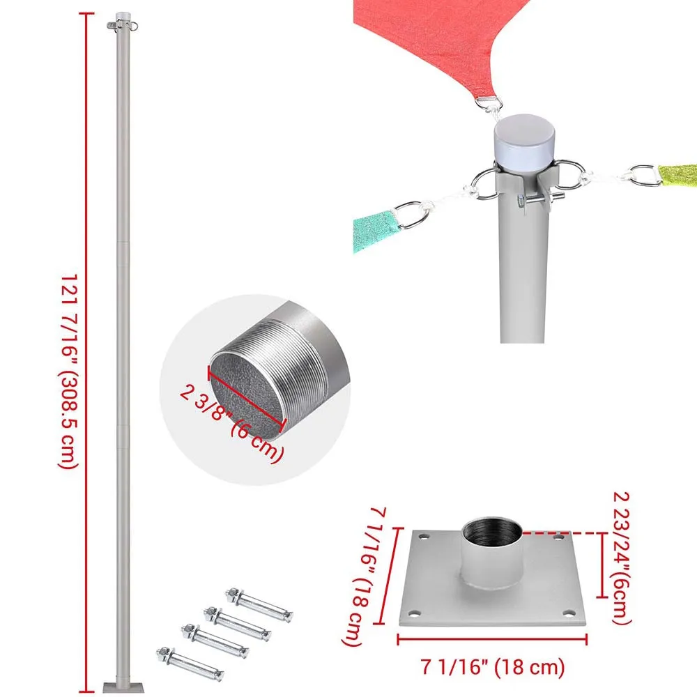 TheLAShop Shade Sail Post Pole Kit (Base Plate, D-Ring & Clamp)