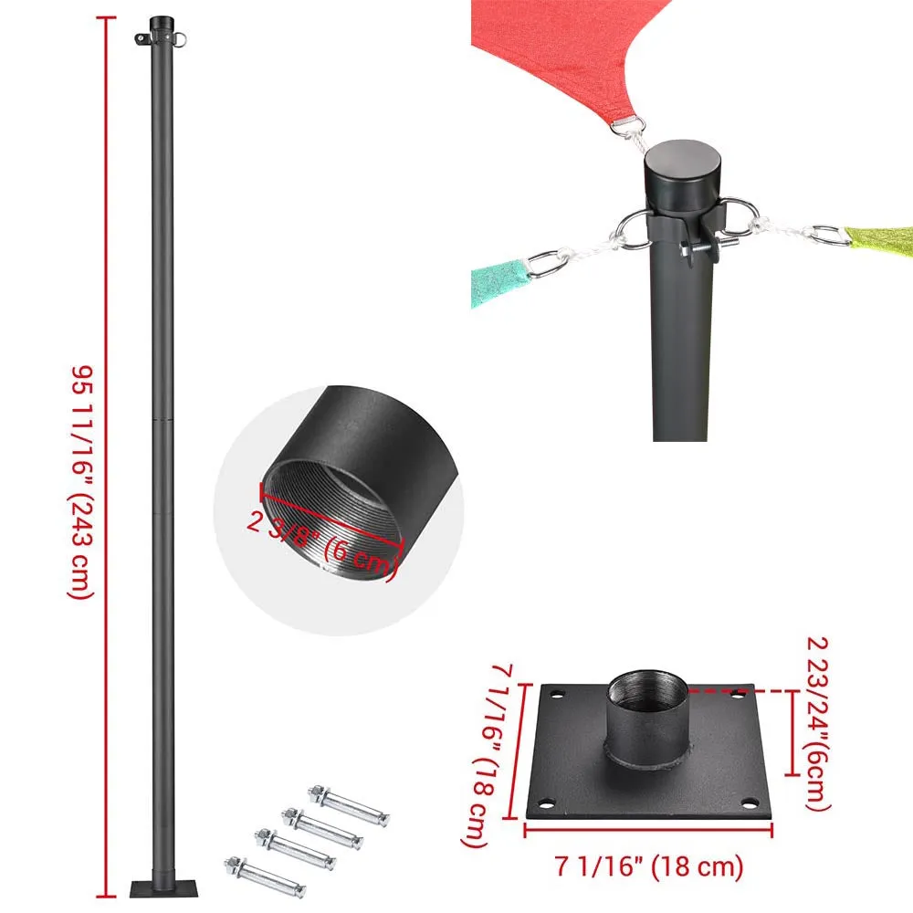 TheLAShop Shade Sail Post Pole Kit (Base Plate, D-Ring & Clamp)