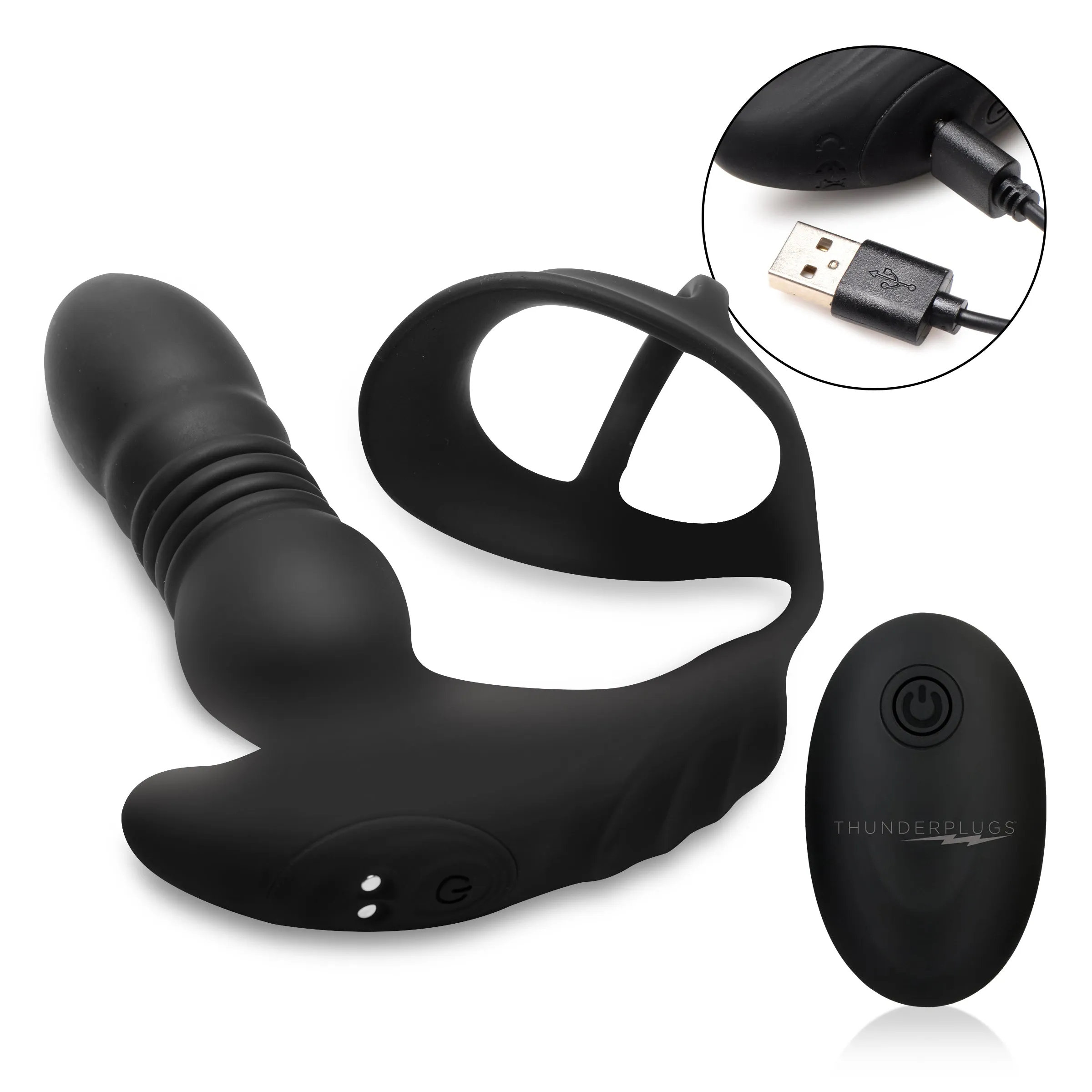 Thrusting Vibrator with Cock and Ball Ring and Remote