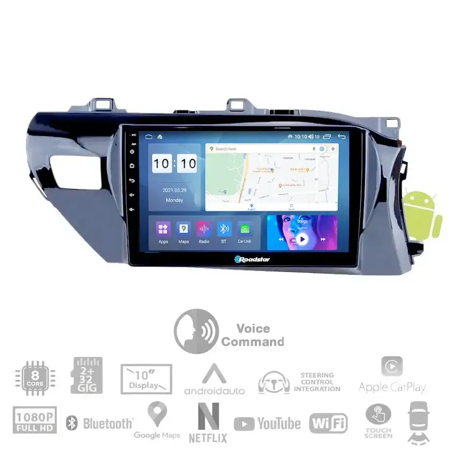 Toyota Hilux (15-21) - 10.1 Inch Roadstar Android Entertainment & GPS System With Voice Command