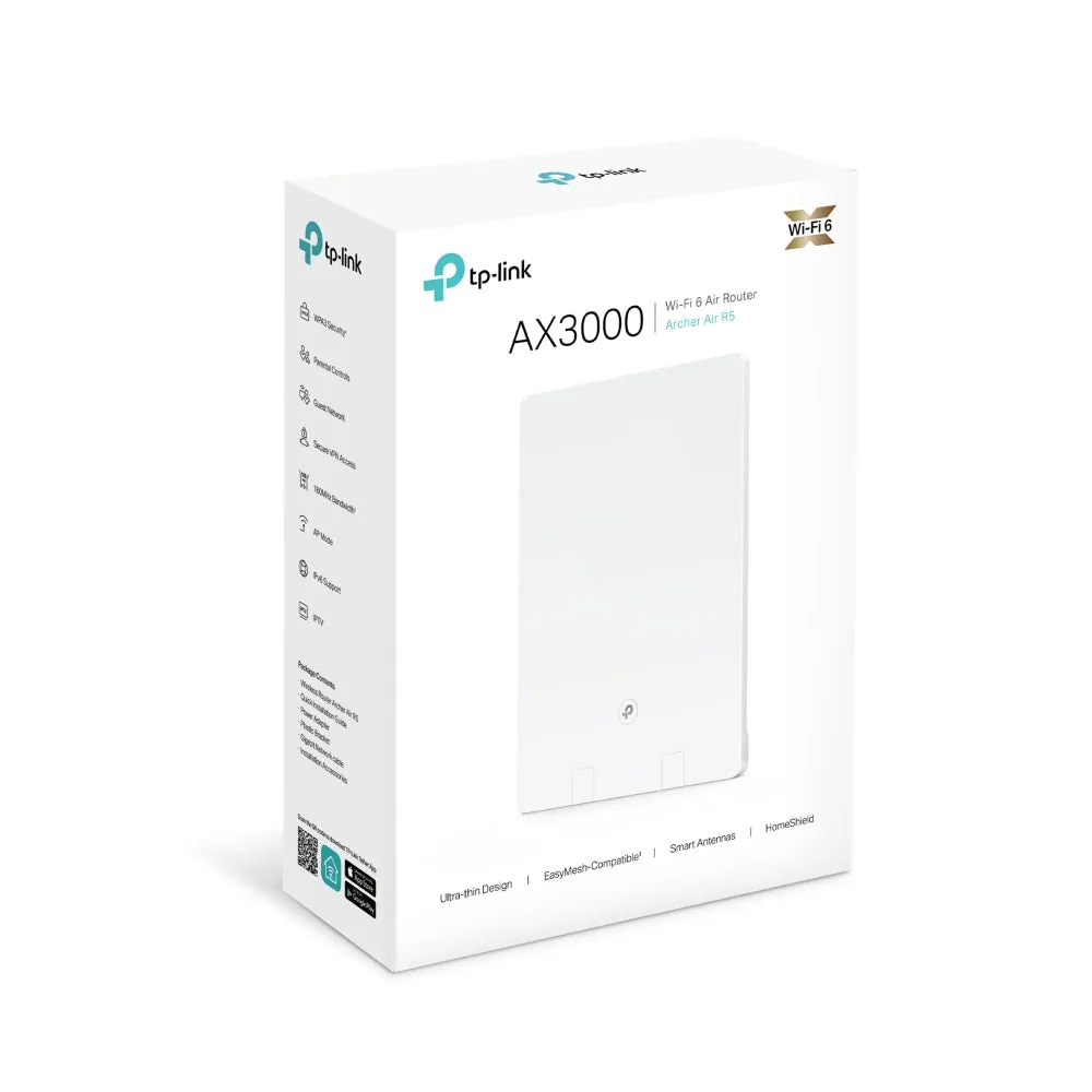 TP-Link Archer Air R5 Wi-Fi 6 AX3000 Router Dual-Band Ultra-Thin Air Router with EasyMesh HomeShield