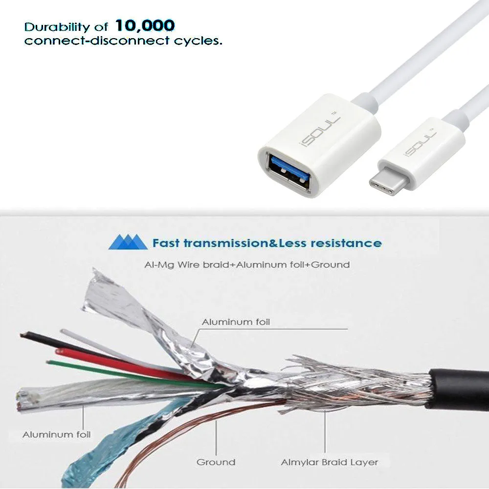 USB Type-C 3.1 Male To 3.0 Female Adapter O.T.G Data Sync Charge Cable