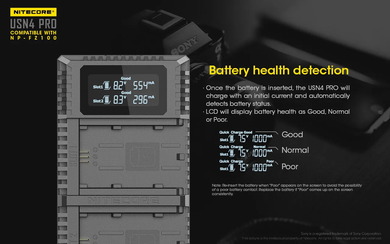 USN4 PRO (Sony NP-FZ100) Dual-Slot Battery Charger