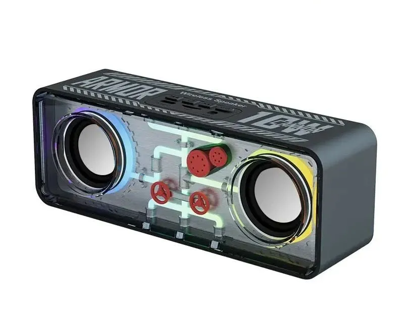 V8 Crystal-Clear Dual Speaker Bluetooth Sound System – Transparent RGB Punk Style for High-Quality Wireless Audio Bliss