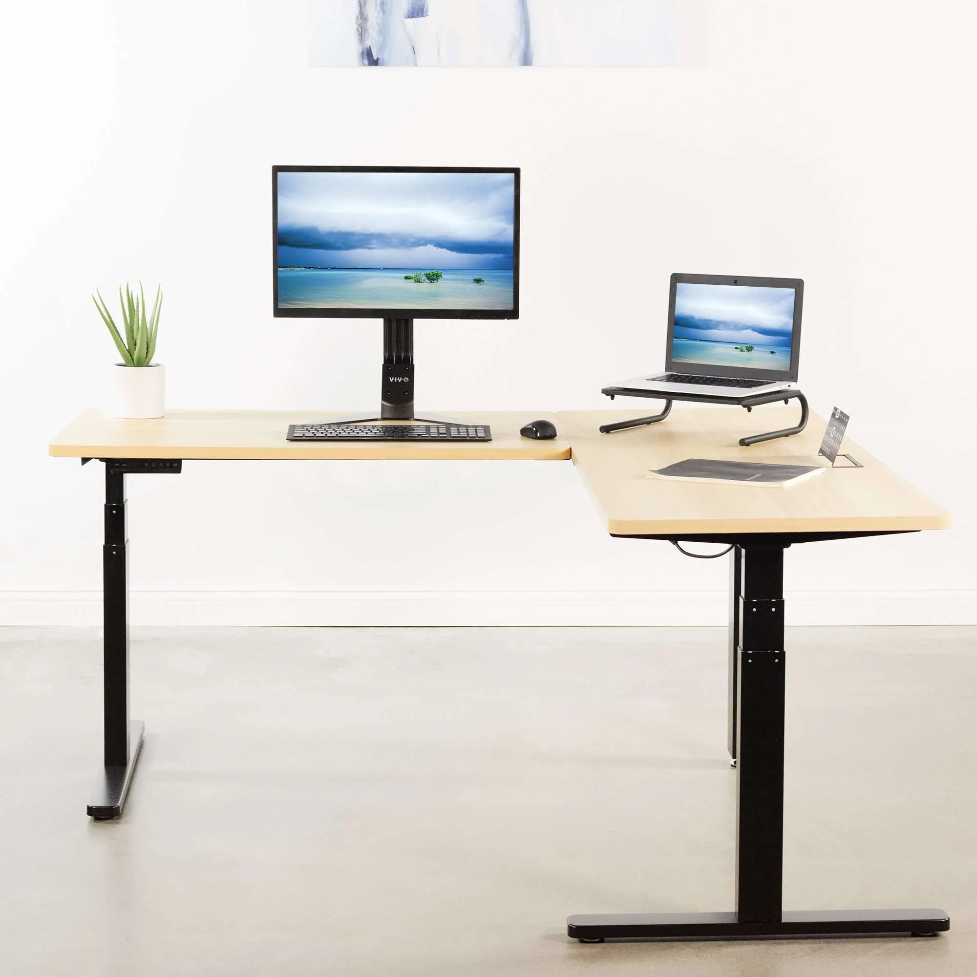 VIVO Black Electric Multi-Motor L-Shaped Corner Desk, DESK-V130EB