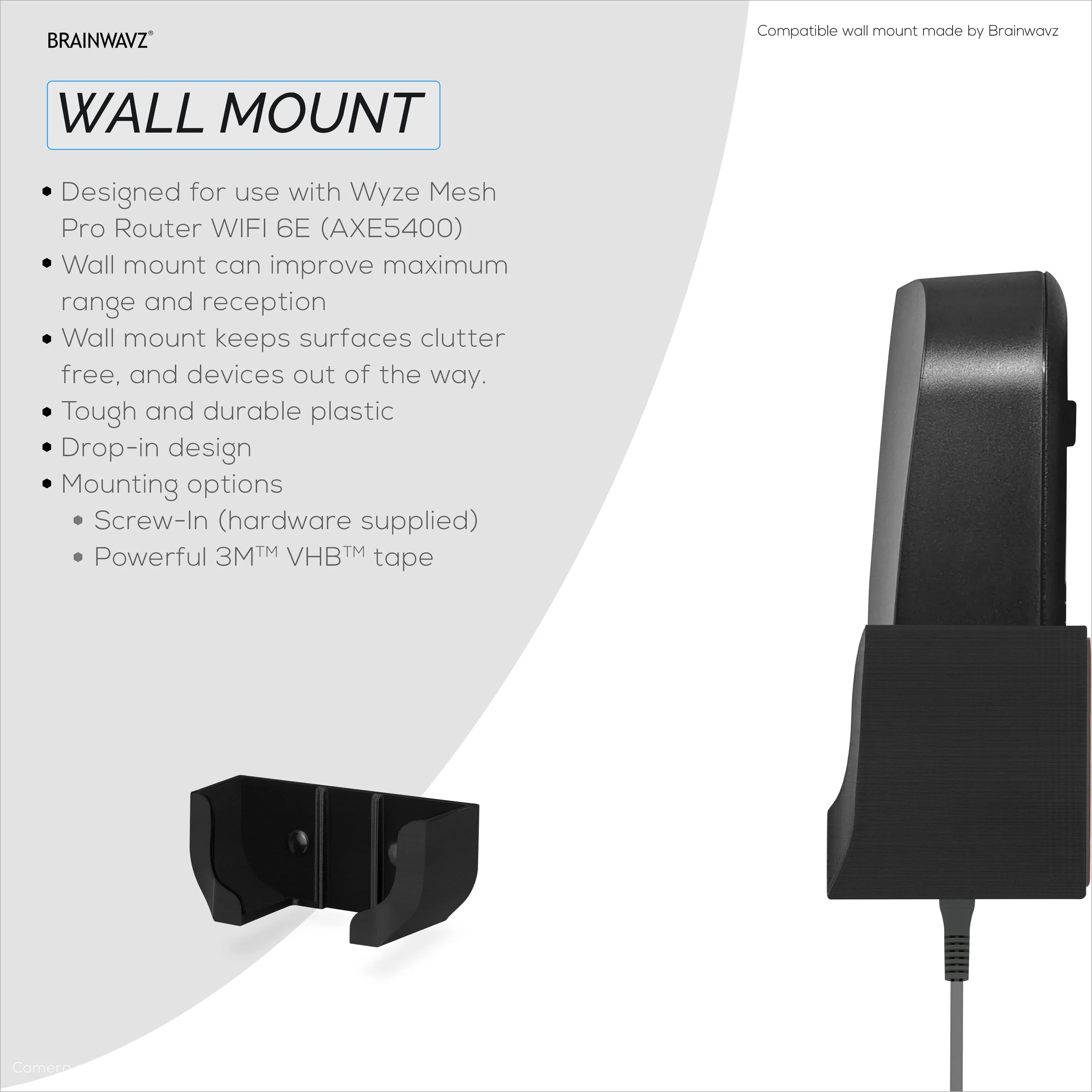 Wall Mount Compatible with Wyze PRO (AXE5400) Mesh Router Wi-Fi 6E Tri-Band, Easy to Install Holder Bracket, Reduce Interference & Clutter