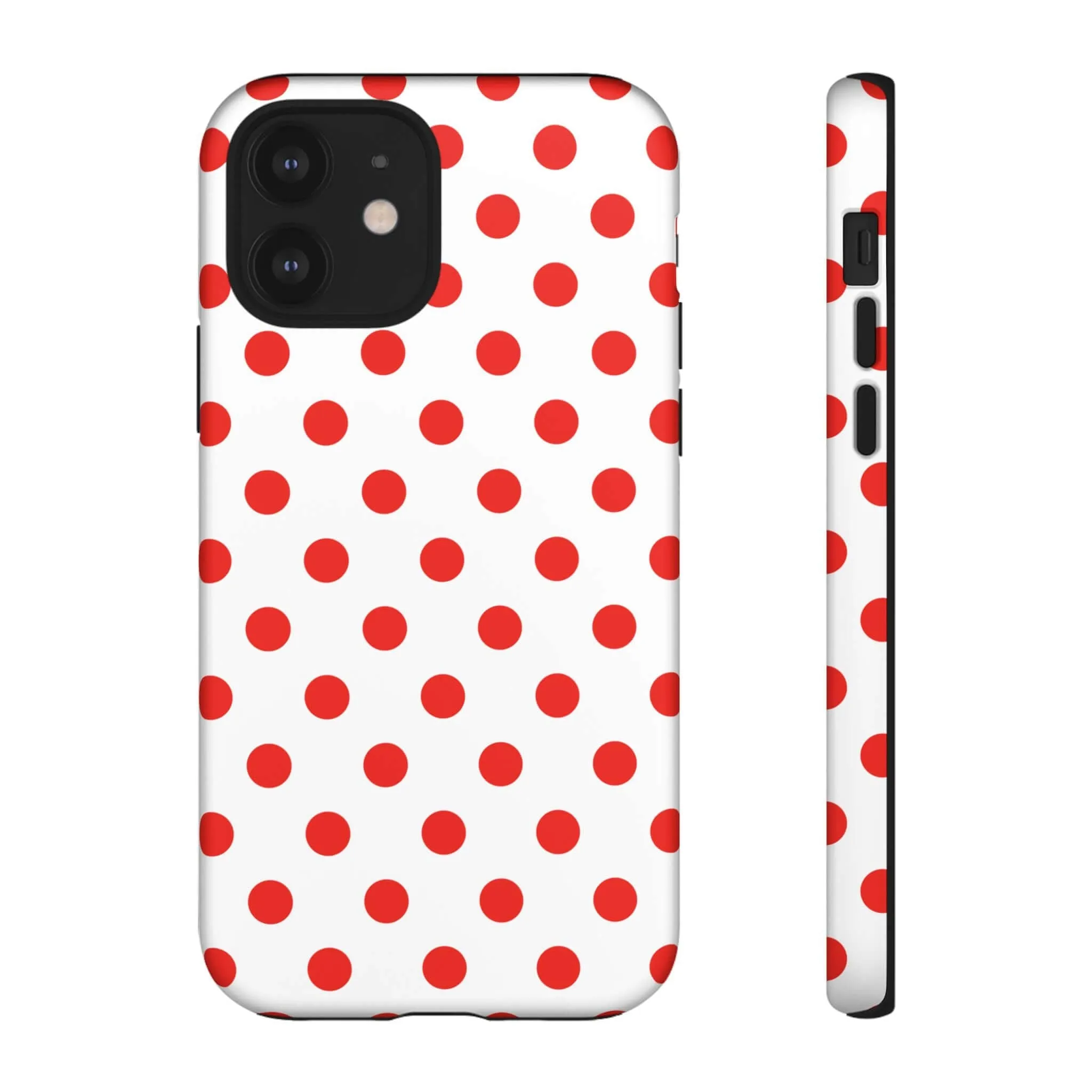 White & Bright Red Polka Dot Tough Phone Case for iPhone, Samsung, and Google Phones