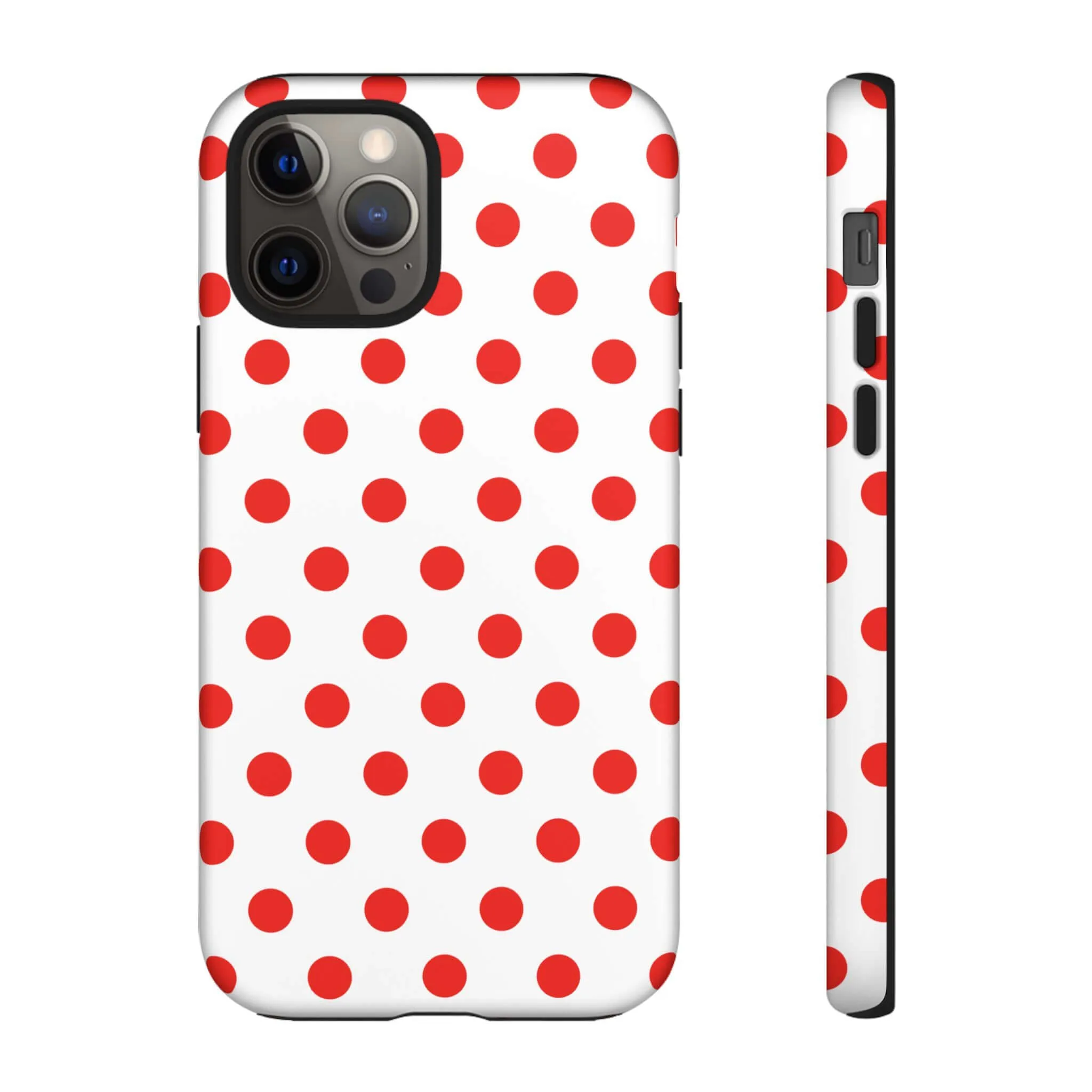 White & Bright Red Polka Dot Tough Phone Case for iPhone, Samsung, and Google Phones